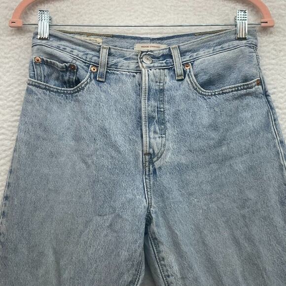 Levis Jeans Womens 27 Blue Wedgie Straight Button Fly Distressed Retro Mid Rise - Picture 4 of 14